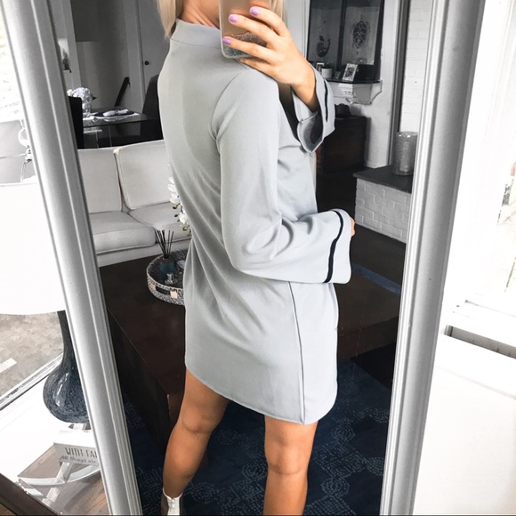 🆕 GREY HIGH NECK BLACK TRIM LONG SLEEVE DRESS! - Picture 6 of 8